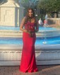 Mermaid Square Neck Jersey Beaded Prom Dresses With Appliques
