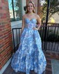 Ball Gown Strapless Satin Floral Prom Dresses With Ruched
