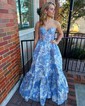 Ball Gown Strapless Satin Floral Prom Dresses With Ruched