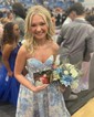 Ball Gown Strapless Satin Floral Prom Dresses With Ruched
