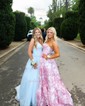 Ball Gown Strapless Satin Floral Prom Dresses With Ruched