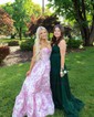 Ball Gown Strapless Satin Floral Prom Dresses With Ruched