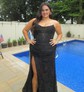 Sheath/Column Strapless Lace Corset Prom Dresses With Ruched