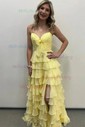 Ball Gown Strapless Chiffon Ruffle Tiered Prom Dresses