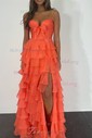Ball Gown Strapless Chiffon Ruffle Tiered Prom Dresses