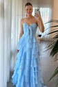 Ball Gown Strapless Chiffon Ruffle Tiered Prom Dresses