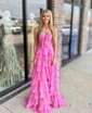 Ball Gown Strapless Chiffon Ruffle Tiered Prom Dresses