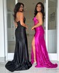 Sheath/Column Halter Satin Corset Prom Dresses With Ruched