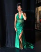 Sheath/Column Halter Satin Corset Prom Dresses With Ruched