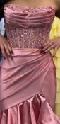 Mermaid Strapless Satin Ruffle Tiered Prom Dresses With Appliques