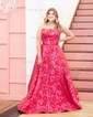 Ball Gown Strapless Satin Floral Prom Dresses With Ruched