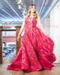 Ball Gown Strapless Satin Floral Prom Dresses With Ruched