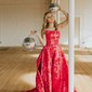 Ball Gown Strapless Satin Floral Prom Dresses With Ruched