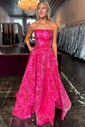 Ball Gown Strapless Satin Floral Prom Dresses With Ruched