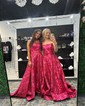 Ball Gown Strapless Satin Floral Prom Dresses With Ruched