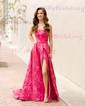 Ball Gown Strapless Satin Floral Prom Dresses With Ruched