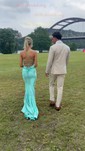 Mermaid Scoop Neck Satin Prom Dresses With Ruched