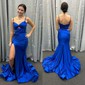 Mermaid V-neck Satin Cut Out Prom Dresses
