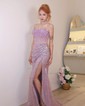 Sheath/Column Strapless Sparkly Sequin Prom Dresses With Ruched