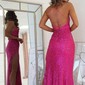 Sheath/Column V-neck Sparkly Sequin Prom Dresses With Ruched