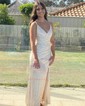 Sheath/Column V-neck Sparkly Sequin Prom Dresses With Ruched