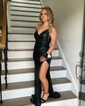 Sheath/Column V-neck Sparkly Sequin Prom Dresses With Ruched