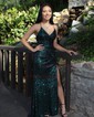 Sheath/Column V-neck Sparkly Sequin Prom Dresses With Ruched