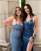 Sheath/Column V-neck Sparkly Sequin Prom Dresses With Ruched