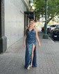 Sheath/Column V-neck Sparkly Sequin Prom Dresses With Ruched