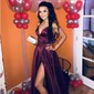 Ball Gown V-neck Satin Prom Dresses With Floor-length