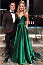 Ball Gown V-neck Satin Prom Dresses With Floor-length