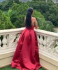 Ball Gown V-neck Satin Prom Dresses With Floor-length