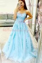 Princess Scoop Neck Tulle Prom Dresses With Appliques