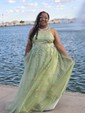 Princess Scoop Neck Tulle Prom Dresses With Appliques