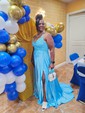 A-line V-neck Satin Prom Dresses With Appliques