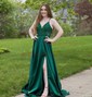 A-line V-neck Satin Prom Dresses With Appliques