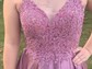 A-line V-neck Satin Prom Dresses With Appliques