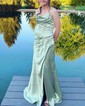 Sheath/Column Cowl Neck Satin Corset Prom Dresses With Ruched