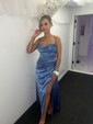 Sheath/Column Cowl Neck Satin Corset Prom Dresses With Ruched