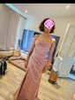 Sheath/Column Cowl Neck Satin Corset Prom Dresses With Ruched