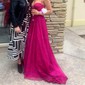 A-line Cowl Neck Tulle Prom Dresses With Ruched