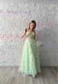 Ball Gown V-neck Tulle 3D Floral Prom Dresses