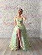 Ball Gown V-neck Tulle 3D Floral Prom Dresses