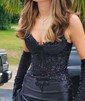 Mermaid V-neck Glitter Prom Dresses With Appliques