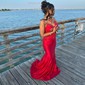 Mermaid V-neck Glitter Prom Dresses With Appliques