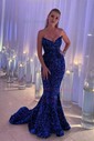Mermaid Strapless Sparkly Velvet Sequin Prom Dresses