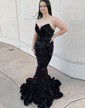 Mermaid Strapless Sparkly Velvet Sequin Prom Dresses
