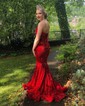 Mermaid Strapless Sparkly Velvet Sequin Prom Dresses