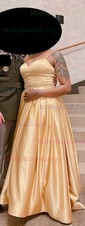 Black Ball Gown V-neck Satin Prom Dresses With Split