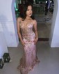 Mermaid V-neck Sparkly Sequin Prom Dresses With Appliques